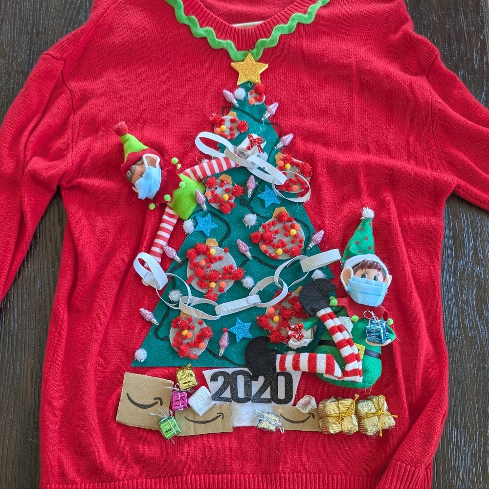 ASOS Handmade Ugly Christmas Sweater red funny pandemic sz XS